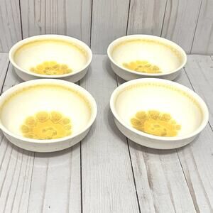Vintage Interpace USA Sun Glow Yellow Flowerburst Bowls Set of 4 1970's Retro
